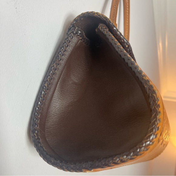 Vintage Brown Tooled Leather Purse Rhinestones Metal Clasp - Picture 7 of 16